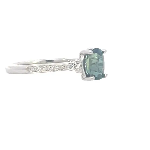 Teal Sapphire (.99ct) and .12ctw diamond ring-14kw Image 2 Bryan Jewelry Prattville, AL