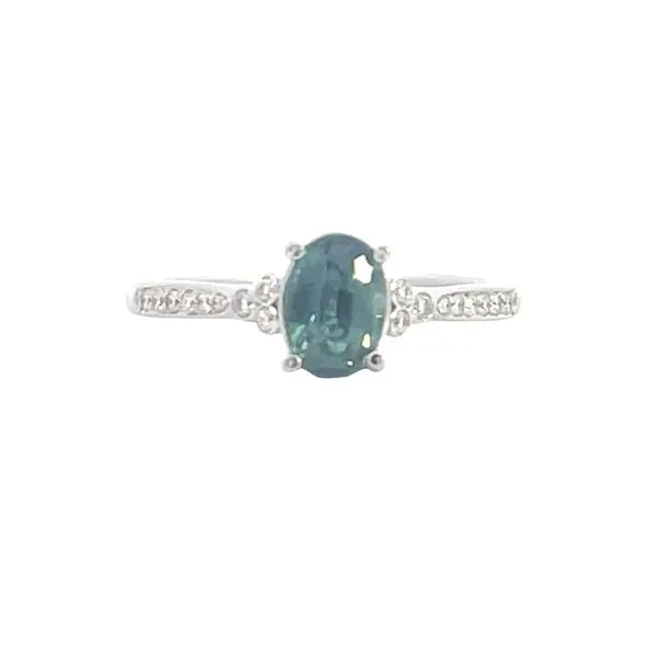 Teal Sapphire (.99ct) and .12ctw diamond ring-14kw Bryan Jewelry Prattville, AL