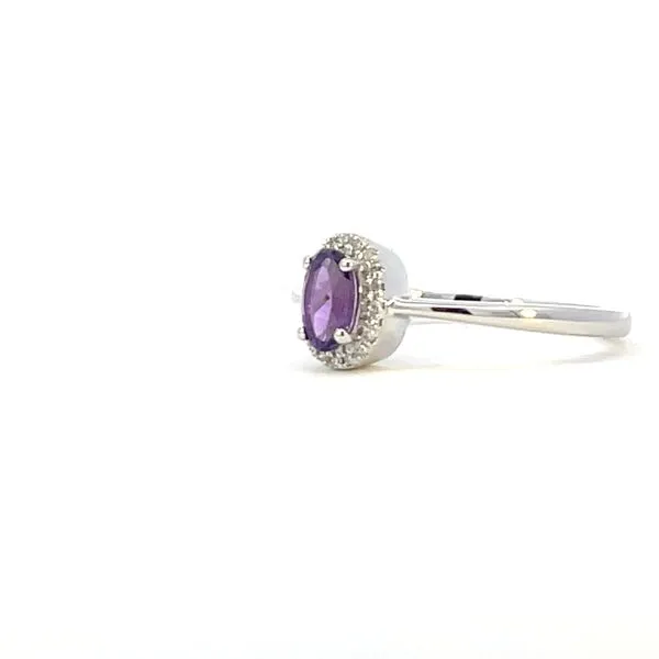 Oval Amethyst & Diamond Halo Ring Image 2 Bryan Jewelry Prattville, AL