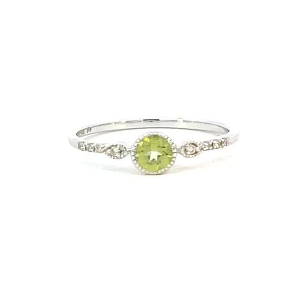 Bezel set peridot ring in 14kw with diamond accents Bryan Jewelry Prattville, AL