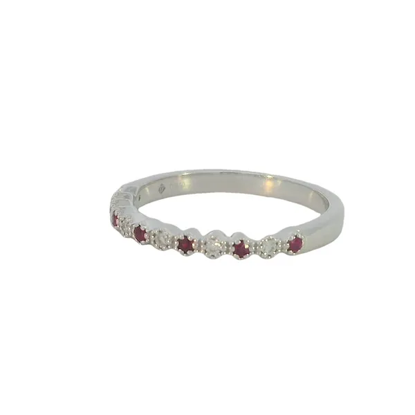 Petite Ruby & Diamond Stackable Band with beaded hexagon bezels-14kw Image 2 Bryan Jewelry Prattville, AL