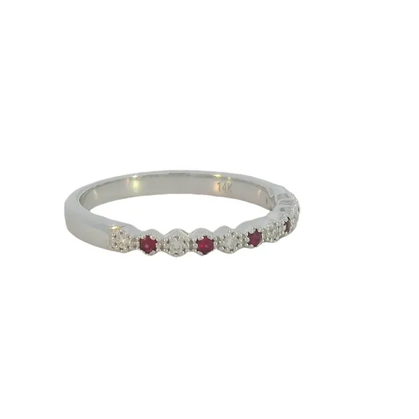 Petite Ruby & Diamond Stackable Band with beaded hexagon bezels-14kw Image 3 Bryan Jewelry Prattville, AL