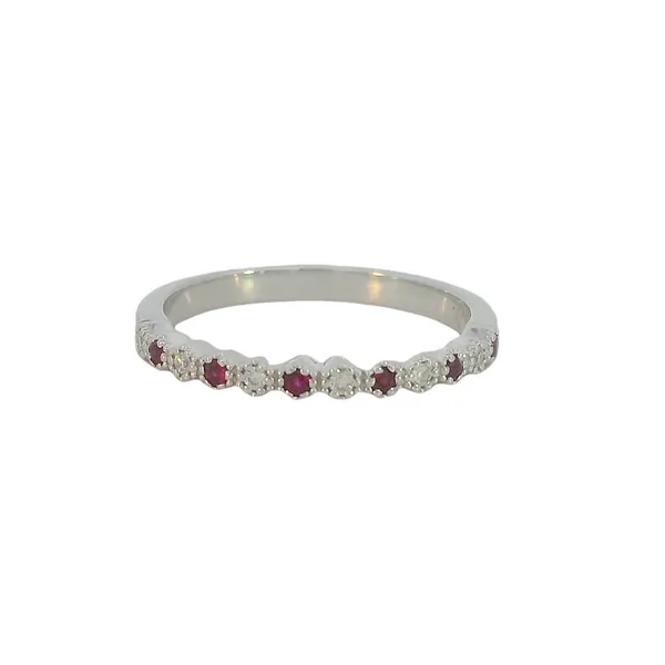 Petite Ruby & Diamond Stackable Band with beaded hexagon bezels-14kw Bryan Jewelry Prattville, AL