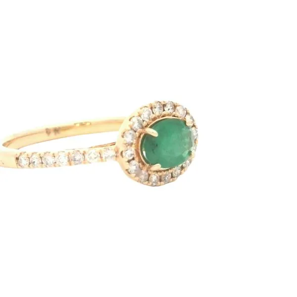 East to West Emerald with diamond halo and shank in 14ky Image 2 Bryan Jewelry Prattville, AL