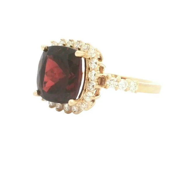 7x7mm Cushion Garnet with diamond halo-14ky Image 4 Bryan Jewelry Prattville, AL