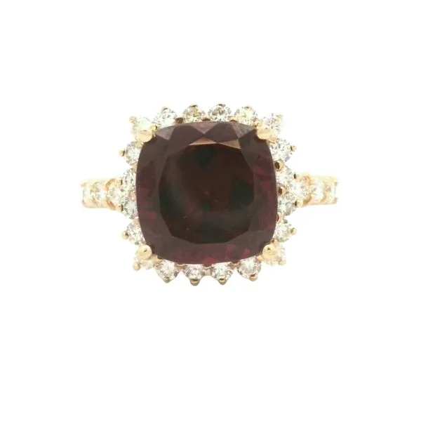 7x7mm Cushion Garnet with diamond halo-14ky Bryan Jewelry Prattville, AL