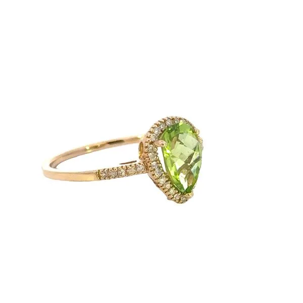 10ky Pear Shape Peridot Ring with Diamond Halo Image 3 Bryan Jewelry Prattville, AL