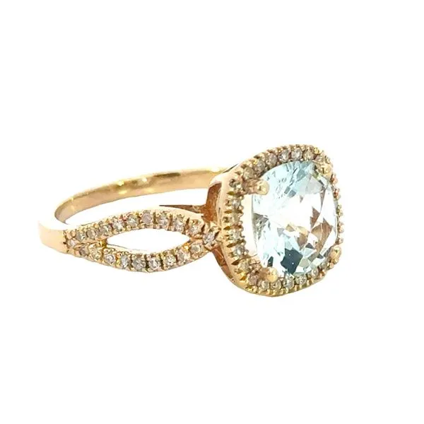 Cushion Shaped Aquamarine & Diamond Ring in 14ky Image 2 Bryan Jewelry Prattville, AL