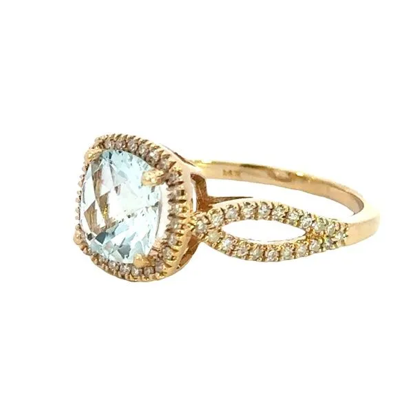 Cushion Shaped Aquamarine & Diamond Ring in 14ky Image 3 Bryan Jewelry Prattville, AL