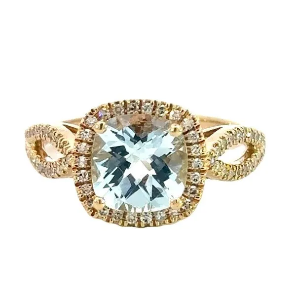 Cushion Shaped Aquamarine & Diamond Ring in 14ky Bryan Jewelry Prattville, AL