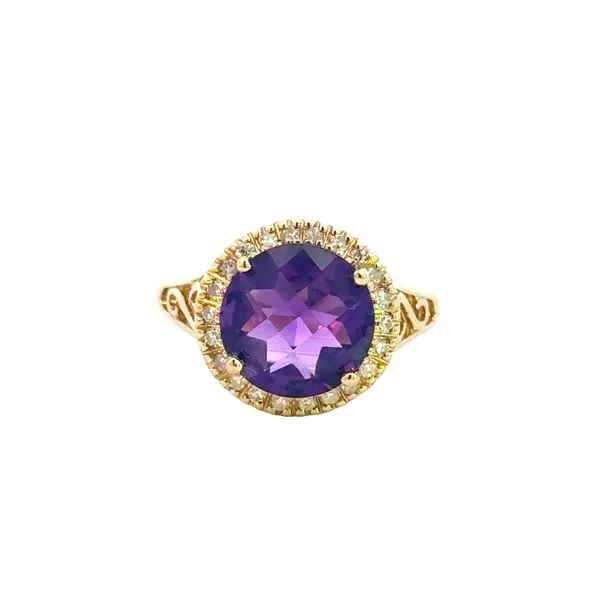 Amethyst & Diamond Halo Ring in 14k yellow gold Bryan Jewelry Prattville, AL