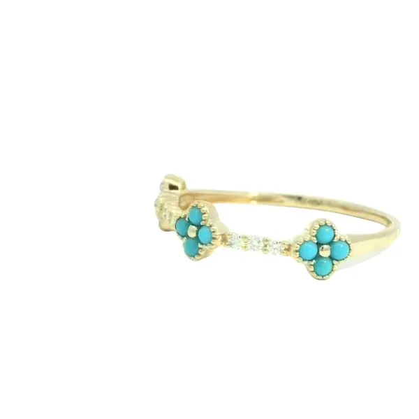 Clover Patterned Turquoise and Diamond Stacker Band in 14ky Image 3 Bryan Jewelry Prattville, AL