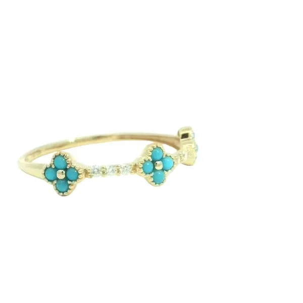 Clover Patterned Turquoise and Diamond Stacker Band in 14ky Image 4 Bryan Jewelry Prattville, AL