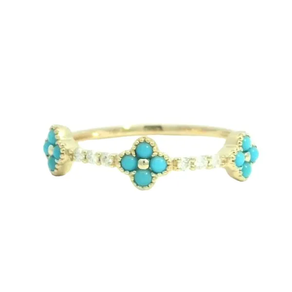 Clover Patterned Turquoise and Diamond Stacker Band in 14ky Bryan Jewelry Prattville, AL