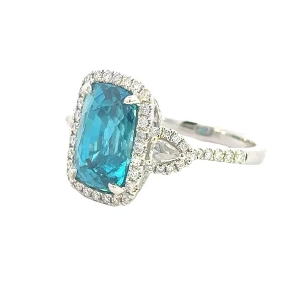 Elongated Cushion Cut Blue Zircon & Diamond Ring in 18kw Image 2 Bryan Jewelry Prattville, AL