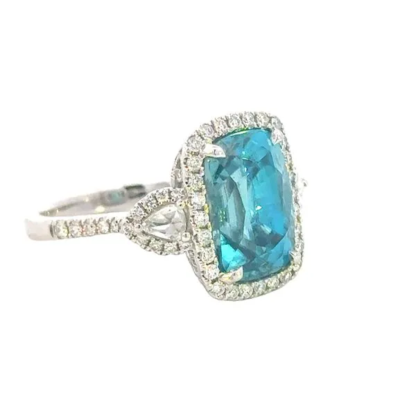 Elongated Cushion Cut Blue Zircon & Diamond Ring in 18kw Image 4 Bryan Jewelry Prattville, AL