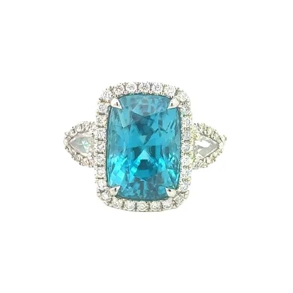 Elongated Cushion Cut Blue Zircon & Diamond Ring in 18kw Bryan Jewelry Prattville, AL