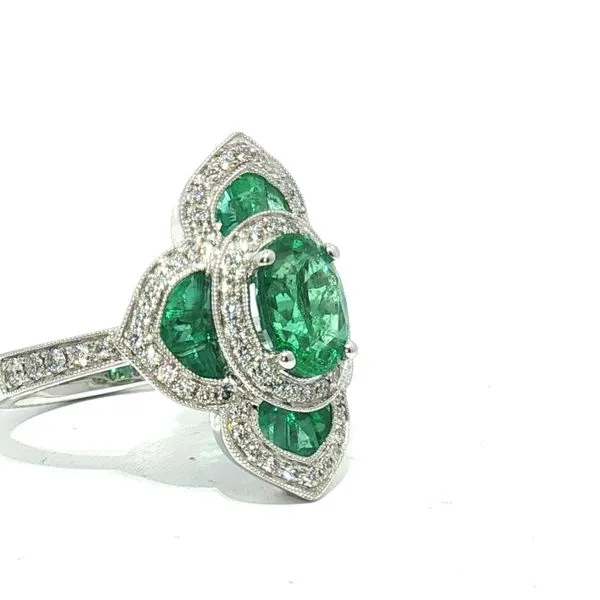 18k White Gold Emerald & Diamond Ring with Milgrain Detail Image 3 Bryan Jewelry Prattville, AL