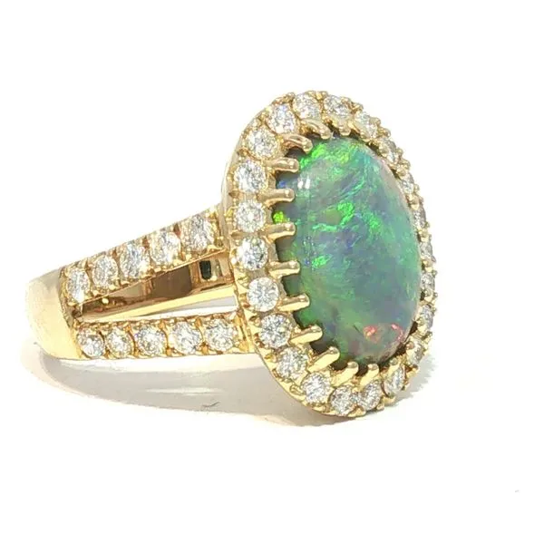 One-of-a-Kind Black Opal & Diamond Halo Ring in 14k Yellow Gold Image 3 Bryan Jewelry Prattville, AL