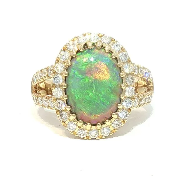 One-of-a-Kind Black Opal & Diamond Halo Ring in 14k Yellow Gold Bryan Jewelry Prattville, AL