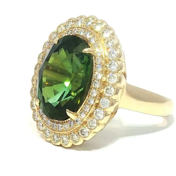 Peridot & Diamond Double Halo Ring in 14k Yellow Gold – 7.36tgw Image 2 Bryan Jewelry Prattville, AL