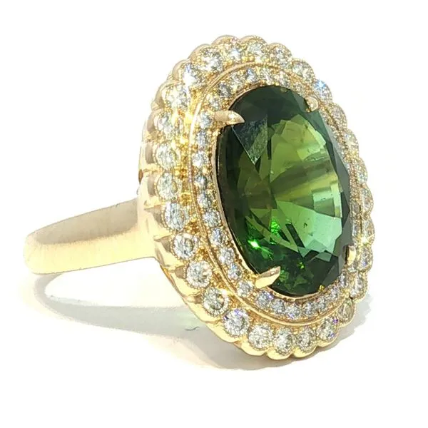 Peridot & Diamond Double Halo Ring in 14k Yellow Gold – 7.36tgw Image 3 Bryan Jewelry Prattville, AL