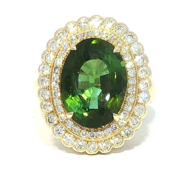 Peridot & Diamond Double Halo Ring in 14k Yellow Gold – 7.36tgw Bryan Jewelry Prattville, AL