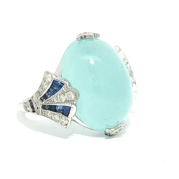 Art Deco Style Aquamarine, Sapphire & Diamond Ring in 14k White Gold Image 3 Bryan Jewelry Prattville, AL