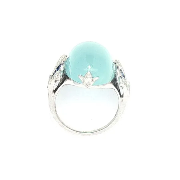 Art Deco Style Aquamarine, Sapphire & Diamond Ring in 14k White Gold Image 4 Bryan Jewelry Prattville, AL