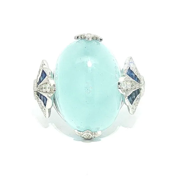 Art Deco Style Aquamarine, Sapphire & Diamond Ring in 14k White Gold Bryan Jewelry Prattville, AL