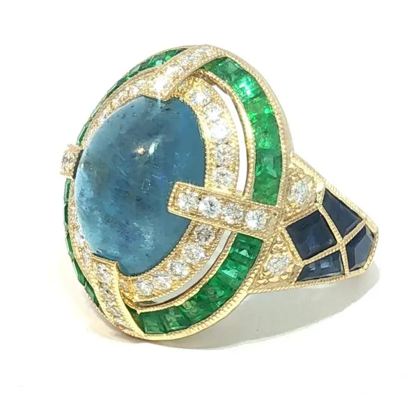 Custom Aquamarine, Emerald & Sapphire Ring in 14k Yellow Gold Image 2 Bryan Jewelry Prattville, AL
