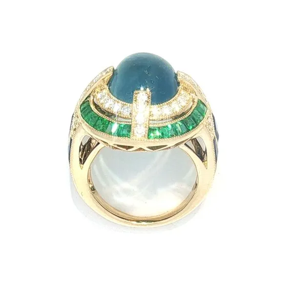 Custom Aquamarine, Emerald & Sapphire Ring in 14k Yellow Gold Image 4 Bryan Jewelry Prattville, AL