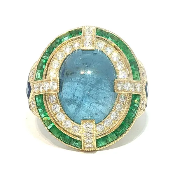 Custom Aquamarine, Emerald & Sapphire Ring in 14k Yellow Gold Bryan Jewelry Prattville, AL