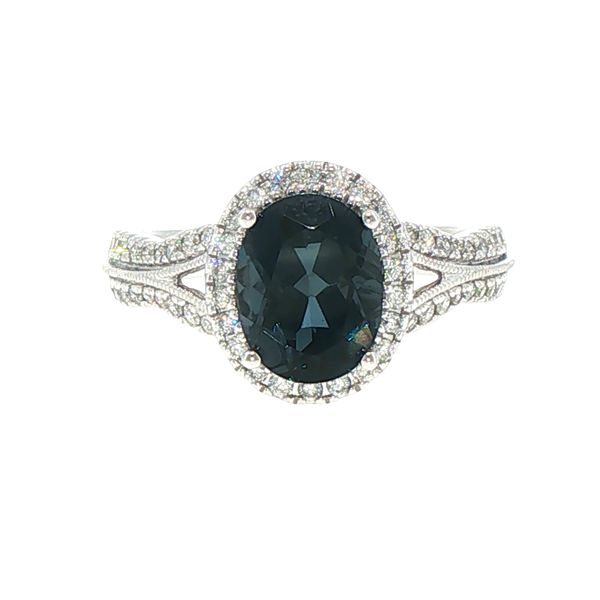 Deep Blue Elegance: London Blue Topaz & Diamond Halo Ring in 14K White Gold Bryan Jewelry Prattville, AL