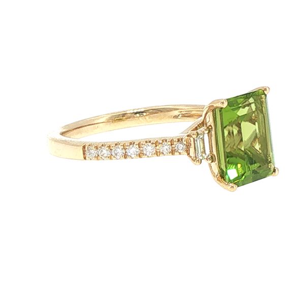 Fresh Green Brilliance: Emerald-Cut Peridot & Diamond Accent Ring in 14K Yellow Gold Image 2 Bryan Jewelry Prattville, AL