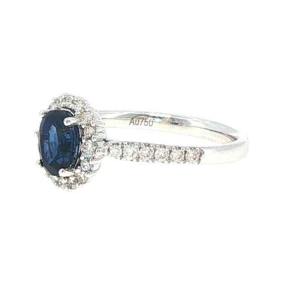 Classic Royal Blue: Sapphire & Diamond Halo Ring in 18K White Gold Image 4 Bryan Jewelry Prattville, AL
