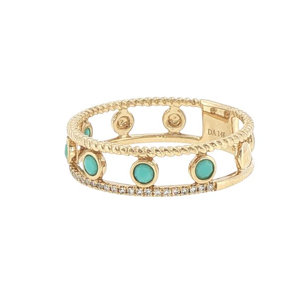 Southwest Charm: 14K Yellow Gold Turquoise Stackable Band with Diamond Accent Border Image 3 Bryan Jewelry Prattville, AL