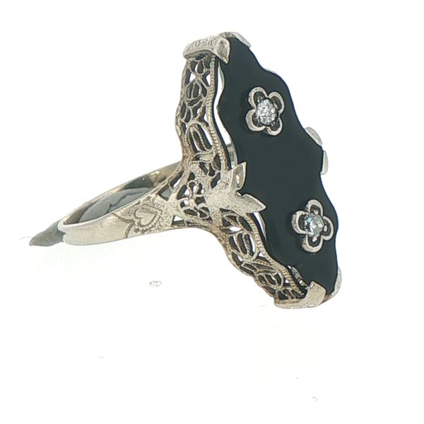 Estate Onyx & Diamond Filigree Ring Image 2 Bryan Jewelry Prattville, AL