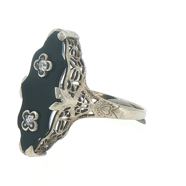 Estate Onyx & Diamond Filigree Ring Image 3 Bryan Jewelry Prattville, AL