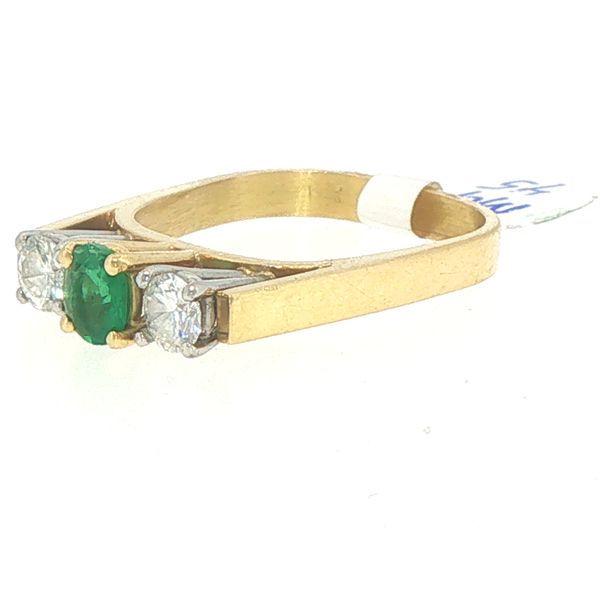 Estate Emerald & Diamond Three Stone Ring Image 4 Bryan Jewelry Prattville, AL