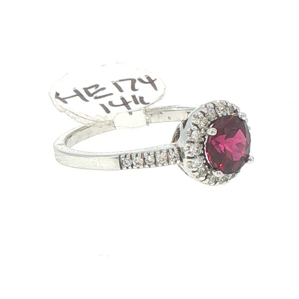 Estate Garnet & Diamond Halo Ring Image 2 Bryan Jewelry Prattville, AL