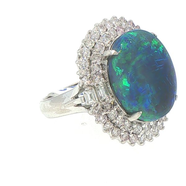 Estate Black Opal & Diamond Halo Ring Image 2 Bryan Jewelry Prattville, AL