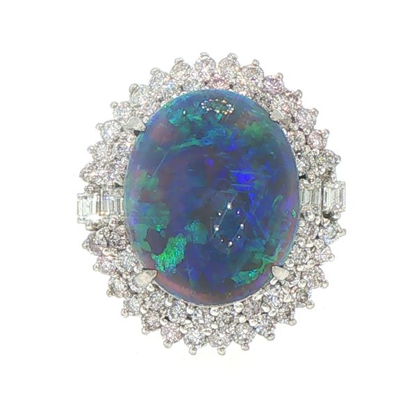 Estate Black Opal & Diamond Halo Ring Bryan Jewelry Prattville, AL
