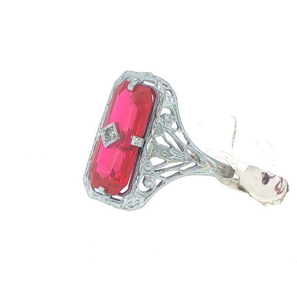 Filigree Estate Synthetic Ruby & Diamond Ring Image 3 Bryan Jewelry Prattville, AL