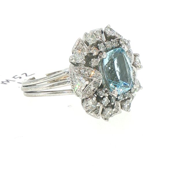 Geometric Aquamarine & Diamond Estate Ring Image 2 Bryan Jewelry Prattville, AL