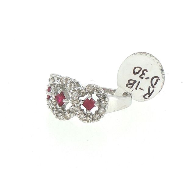 Estate Three Stone Ruby & Diamond Ring Image 3 Bryan Jewelry Prattville, AL