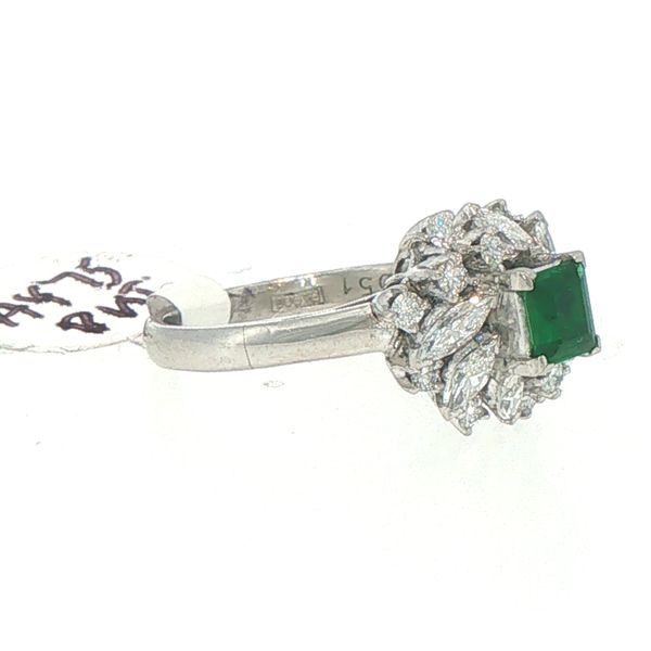 Estate Platinum Emerald & Diamond Double Halo Cocktail Ring Image 2 Bryan Jewelry Prattville, AL