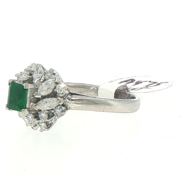 Estate Platinum Emerald & Diamond Double Halo Cocktail Ring Image 3 Bryan Jewelry Prattville, AL