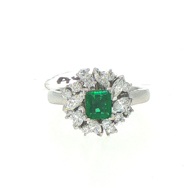 Estate Platinum Emerald & Diamond Double Halo Cocktail Ring Bryan Jewelry Prattville, AL