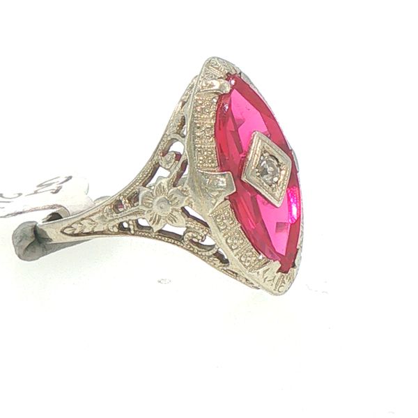 Vintage Art Deco Synthetic Ruby & Diamond Accent Ring Image 2 Bryan Jewelry Prattville, AL